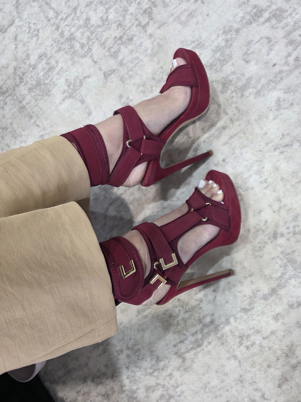 Burgundy Strappy High Heel Sandals Size 6.5